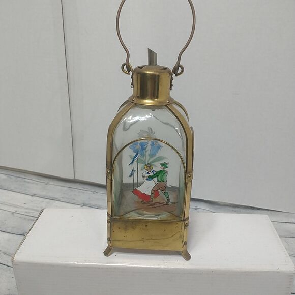 Vtg German Musical Lantern Decanter GERMANY Hand Painted Lamp GLASS BRASS . - Picture 1 of 8